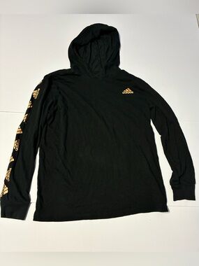 Adidas Kids Hooded Long Sleeve Tee Black Gold Logo Sz M (10/12)